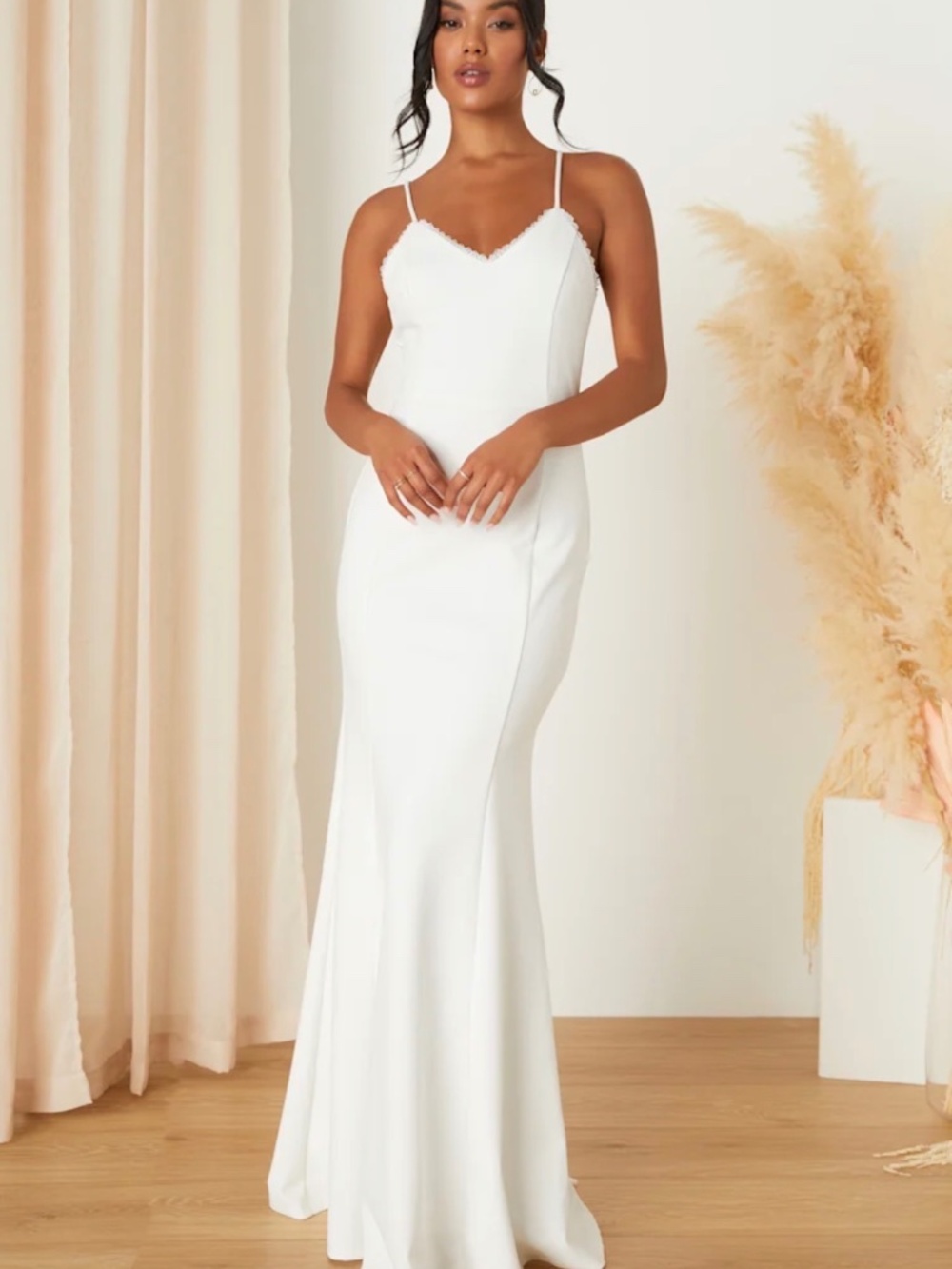 Lulu’s Taliana White Lace Button Back Maxi Dress